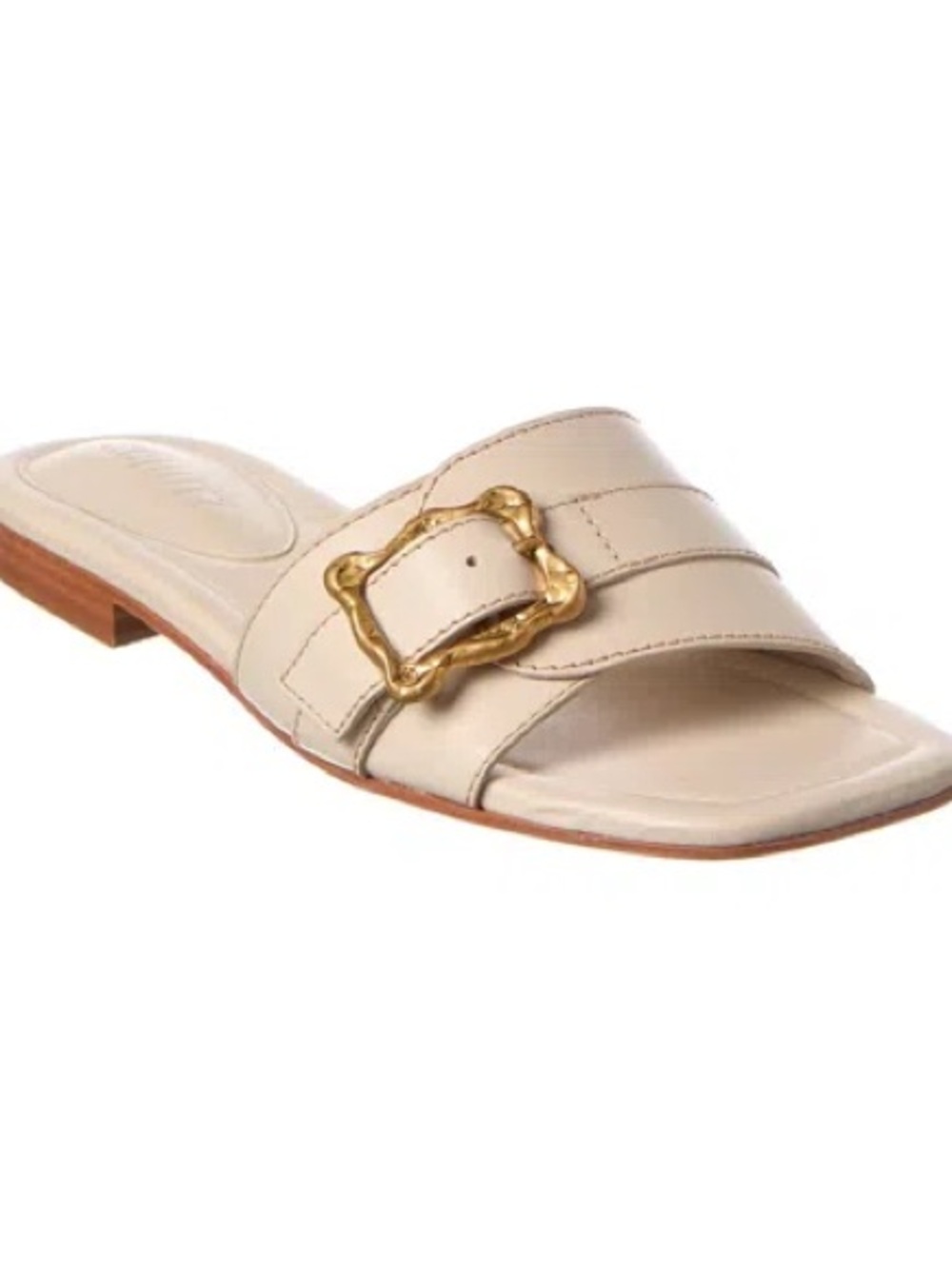 Schutz Wavy Flat Leather Buckle Slide Sandals Pearl Cream Size 8
